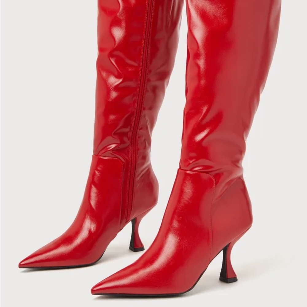 Margaret Crimson Pointed-Toe Knee-High Boots size 6 - NIB